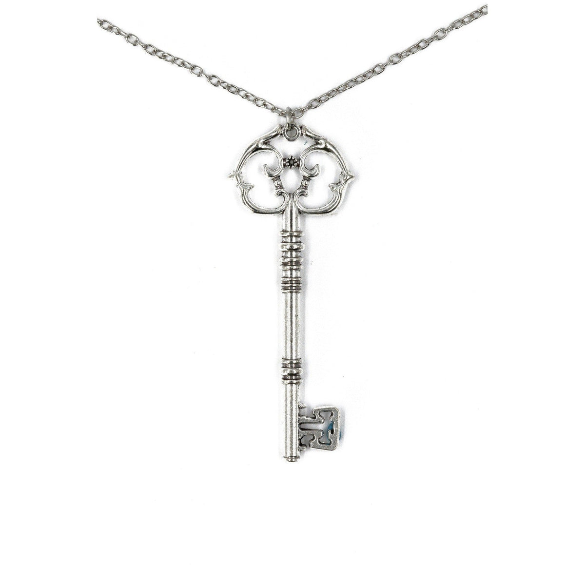Antique Key Pendant Necklace in Aged Brass Tone or Silver