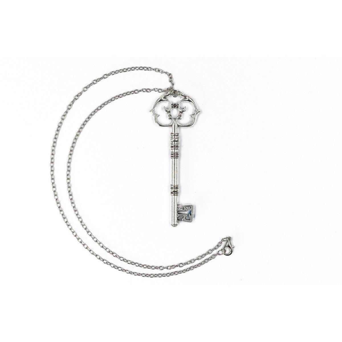 Antique Key Pendant Necklace in Aged Brass Tone or Silver
