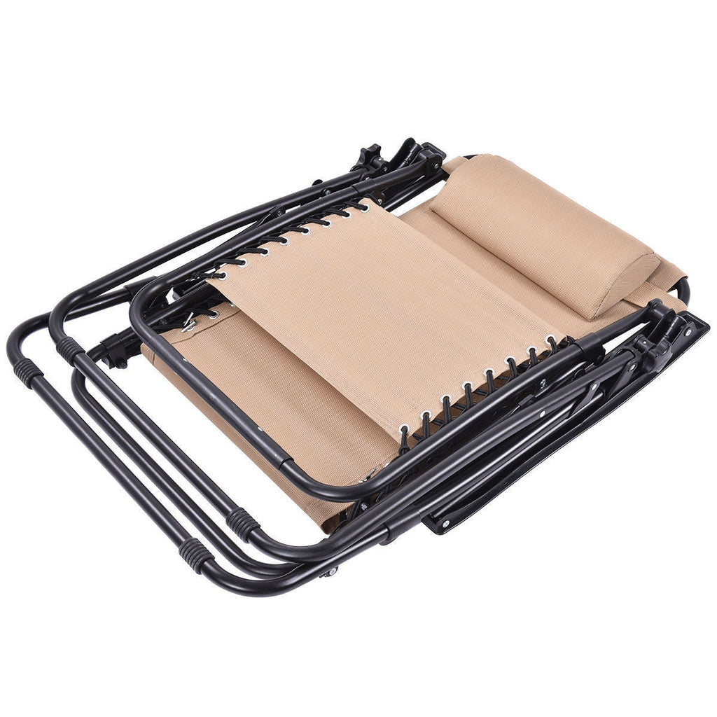 Set of 2 Beige Folding Outdoor Zero Gravity Lounge Chair Recliner