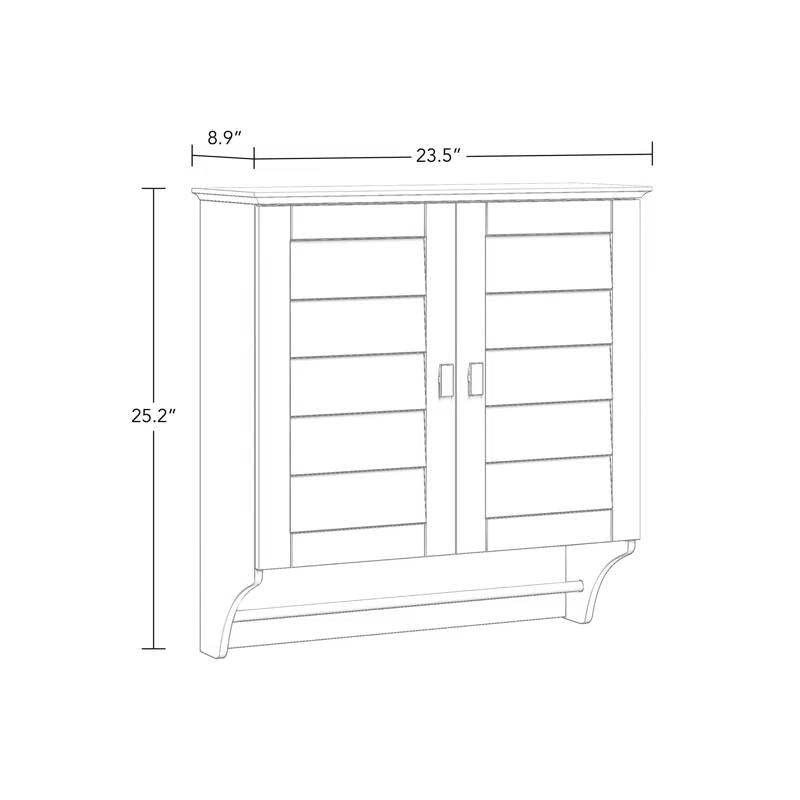Wall Mounted Bathroom Medicine Cabinet with Louver Doors and Towel Bar in White