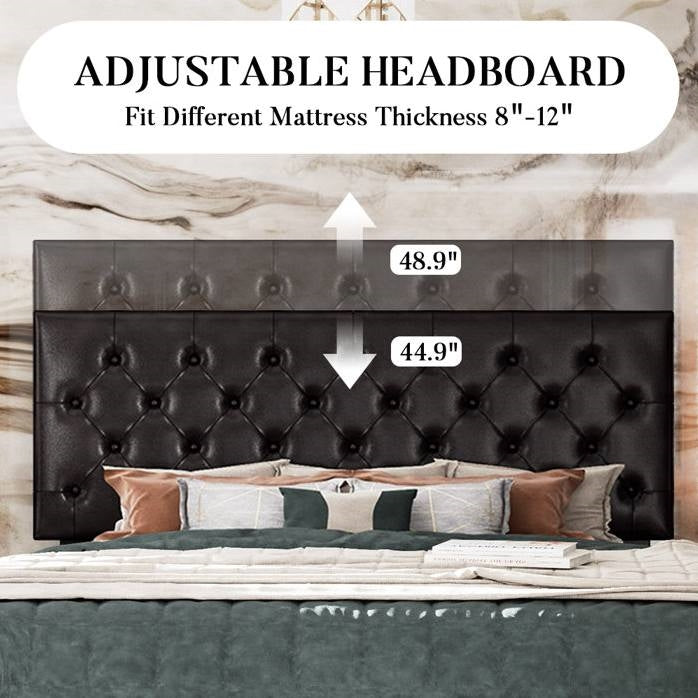King Black Faux Leather Upholstered Platform Bed with Button-Tufted Headboard