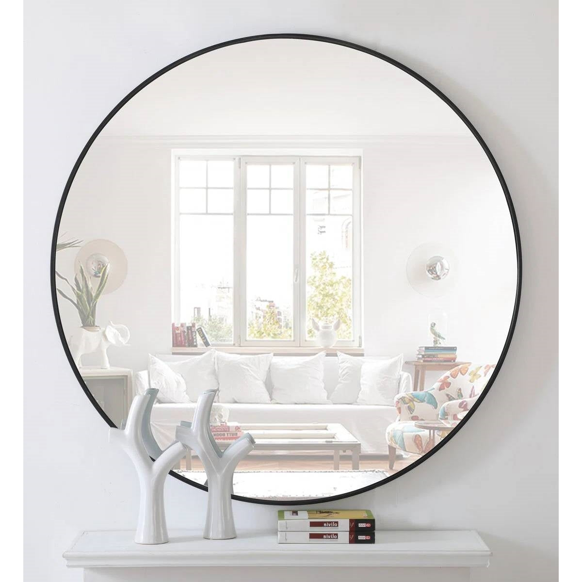 Round 28-inch Wall Mirror in Black - Living Room Bedroom Accent Bathroom Mirror