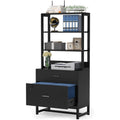Home Office Lockable 2 Drawer Filing Cabinet Bookshelf in Black Wood Finish