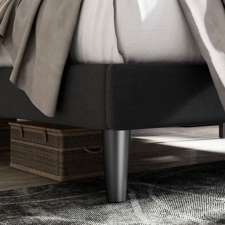 Queen Black Linen Upholstered Platform Bed Frame with Button-Tufted Headboard