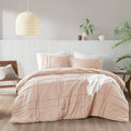 King Size Microfiber Pleated Soft Washed Comforter Set Pink Blush Color