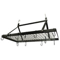 Black Metal Rectangular Pot Rack with 12 Hanging Hooks - Holds up to 40 lbs.