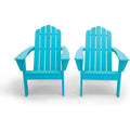 All Weather Recycled Blue Poly Plastic Outdoor Patio Adirondack Chairs - Set of 2