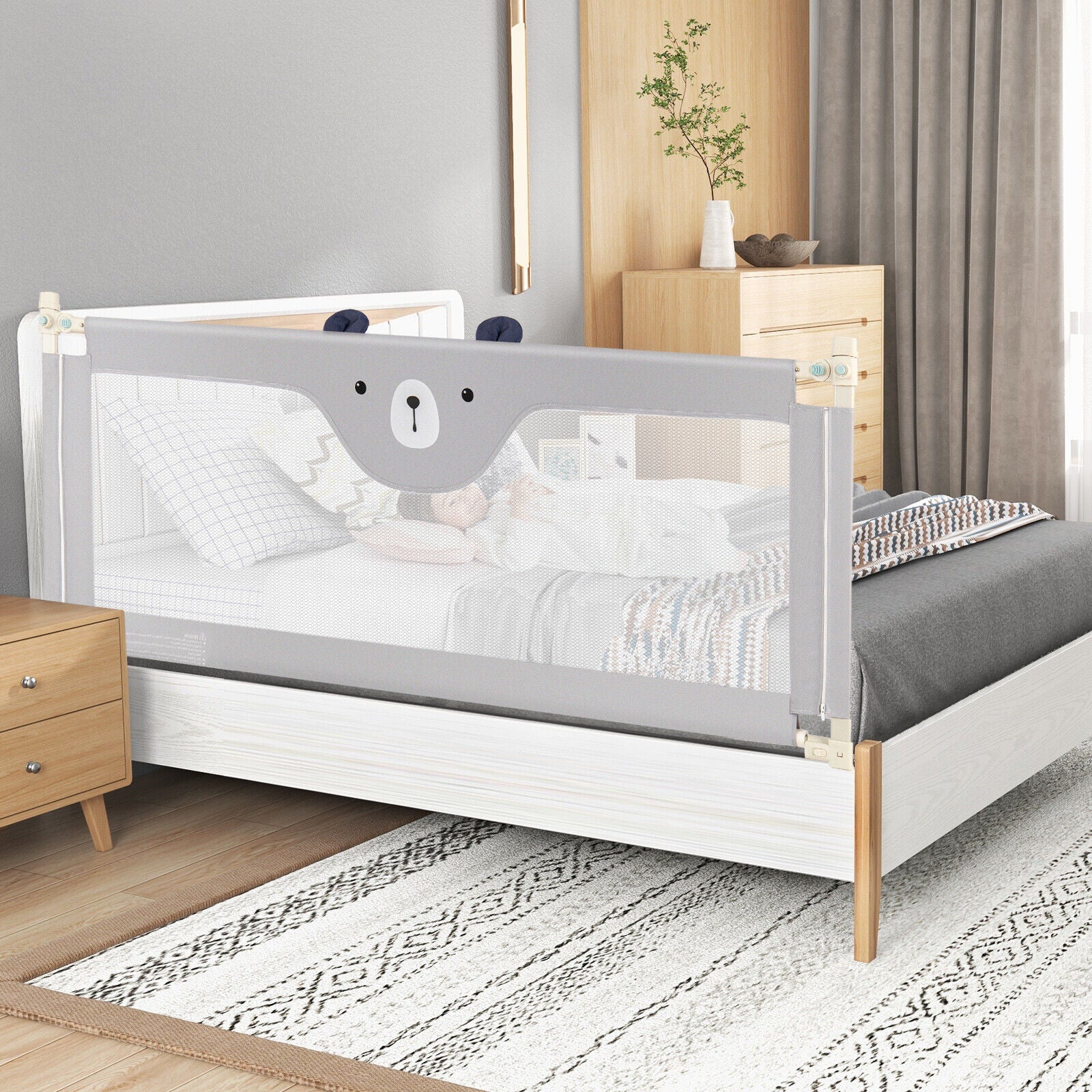 Vertical Lifting Baby Bedrail Guard with Double Safety Child Lock