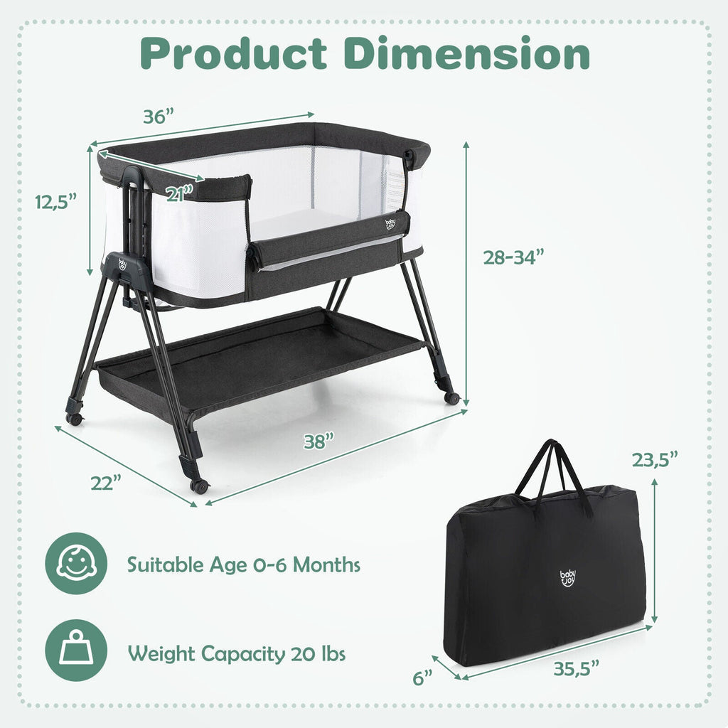 Portable Bedside Sleeper for Baby with 7 Adjustable Heights-Black