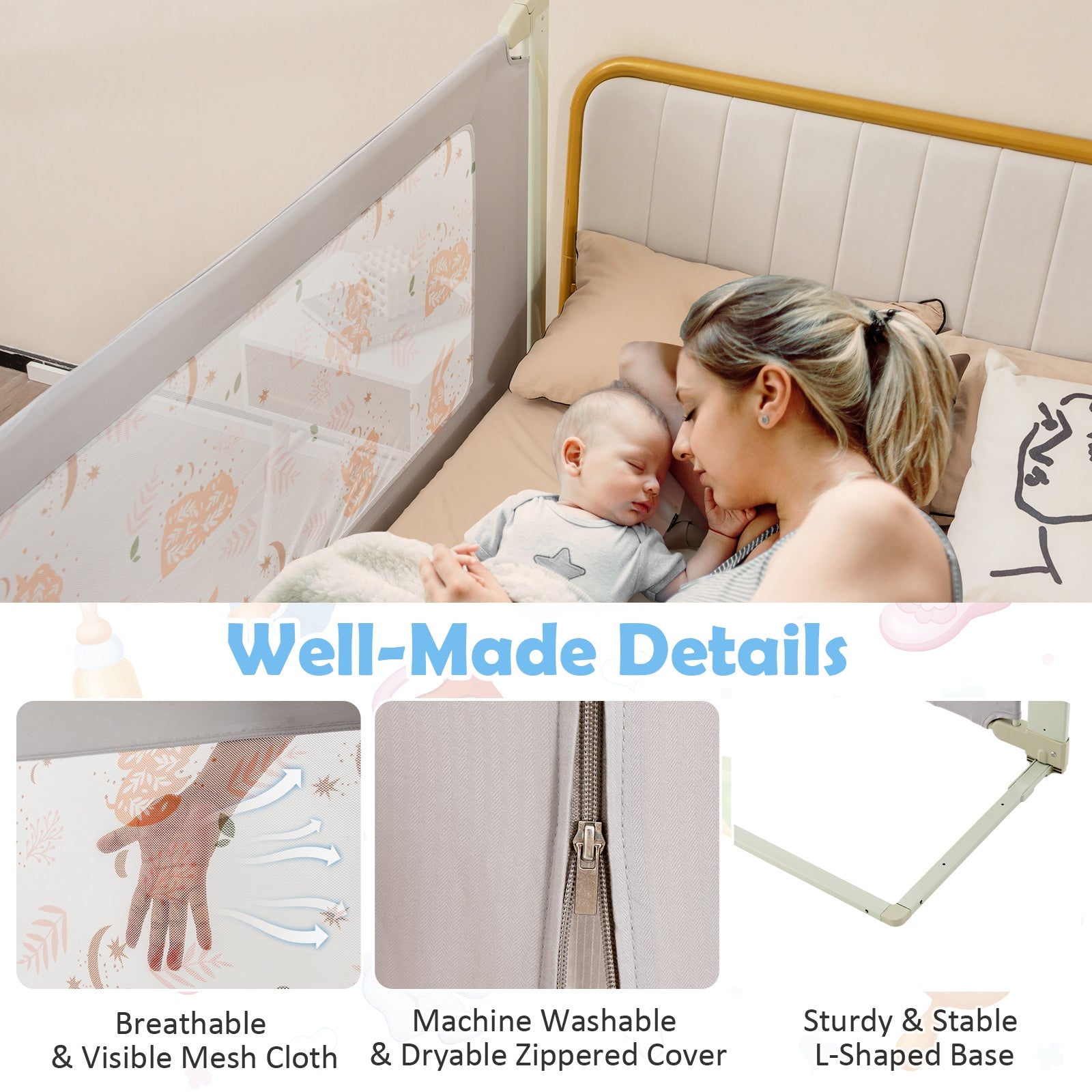 Vertical Lifting Bed Rail for Toddlers with Double Lock-79 inch