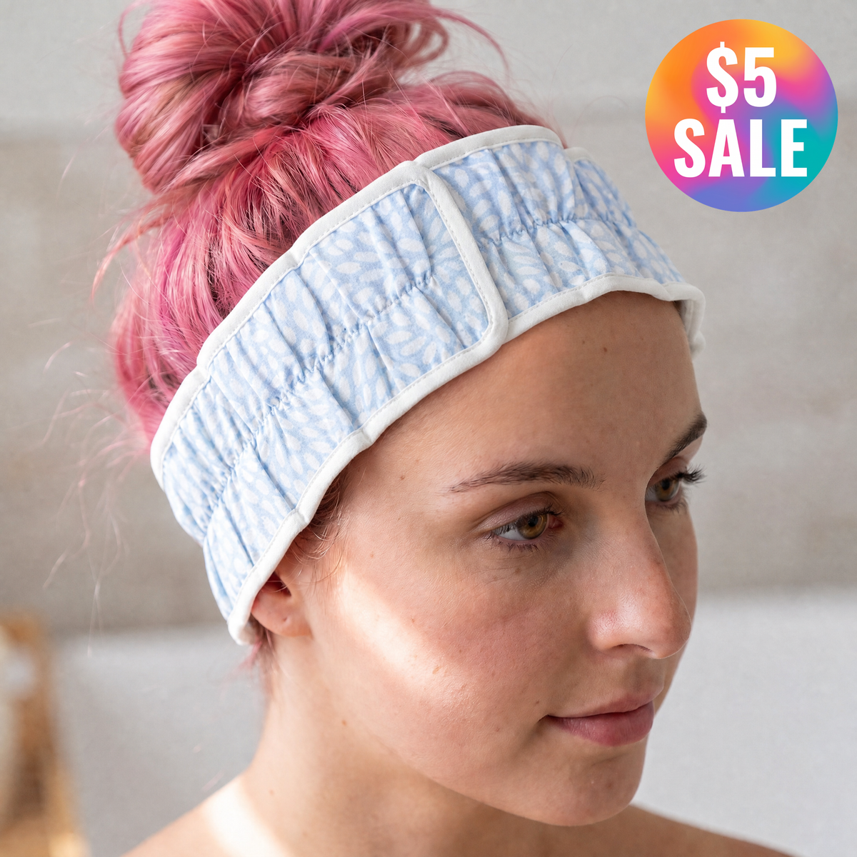 Blue Zinnia Flower Spa Headband | Hair Band for Skincare Facial After Shower