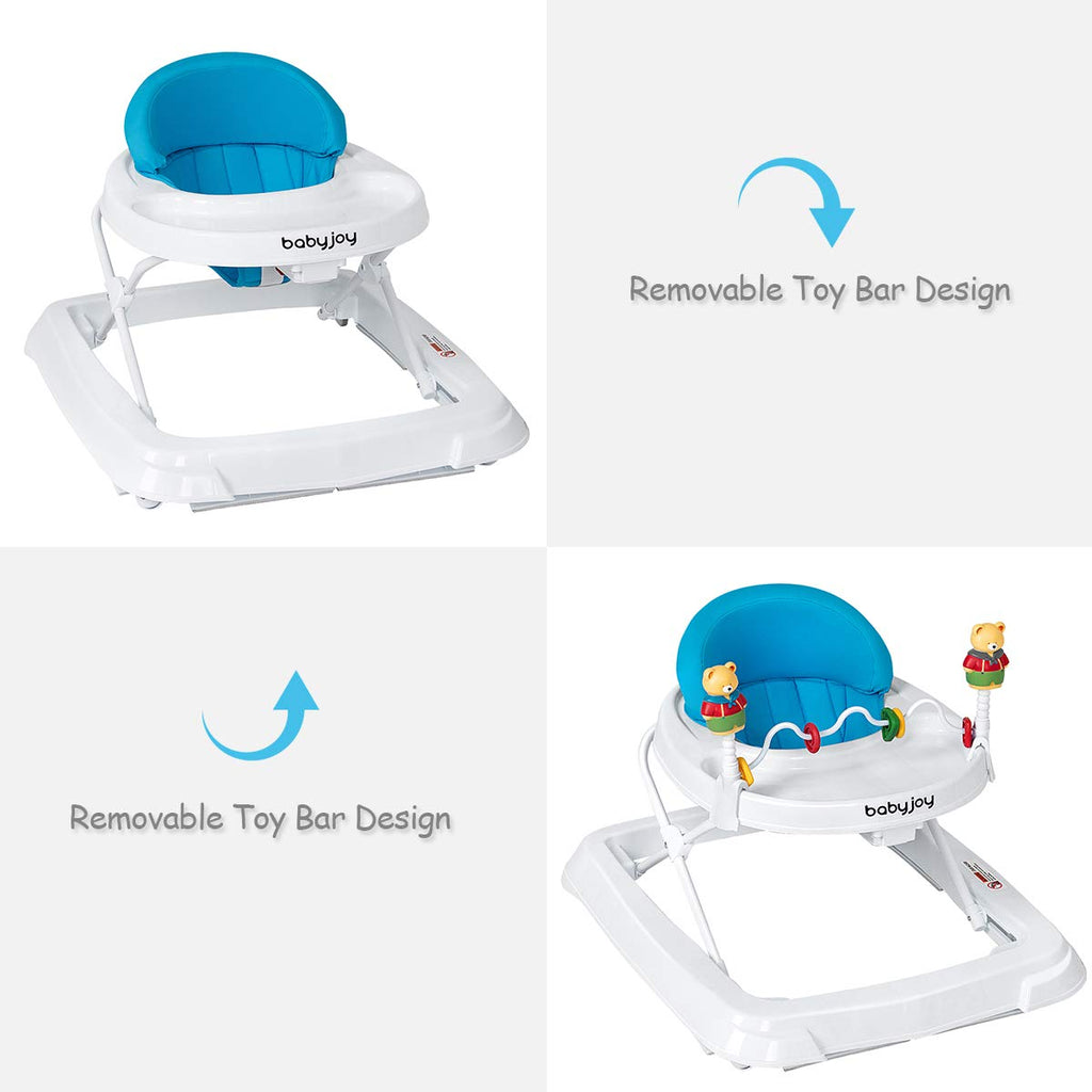 Adjustable Height Removable Folding Portable Baby Walker-Blue