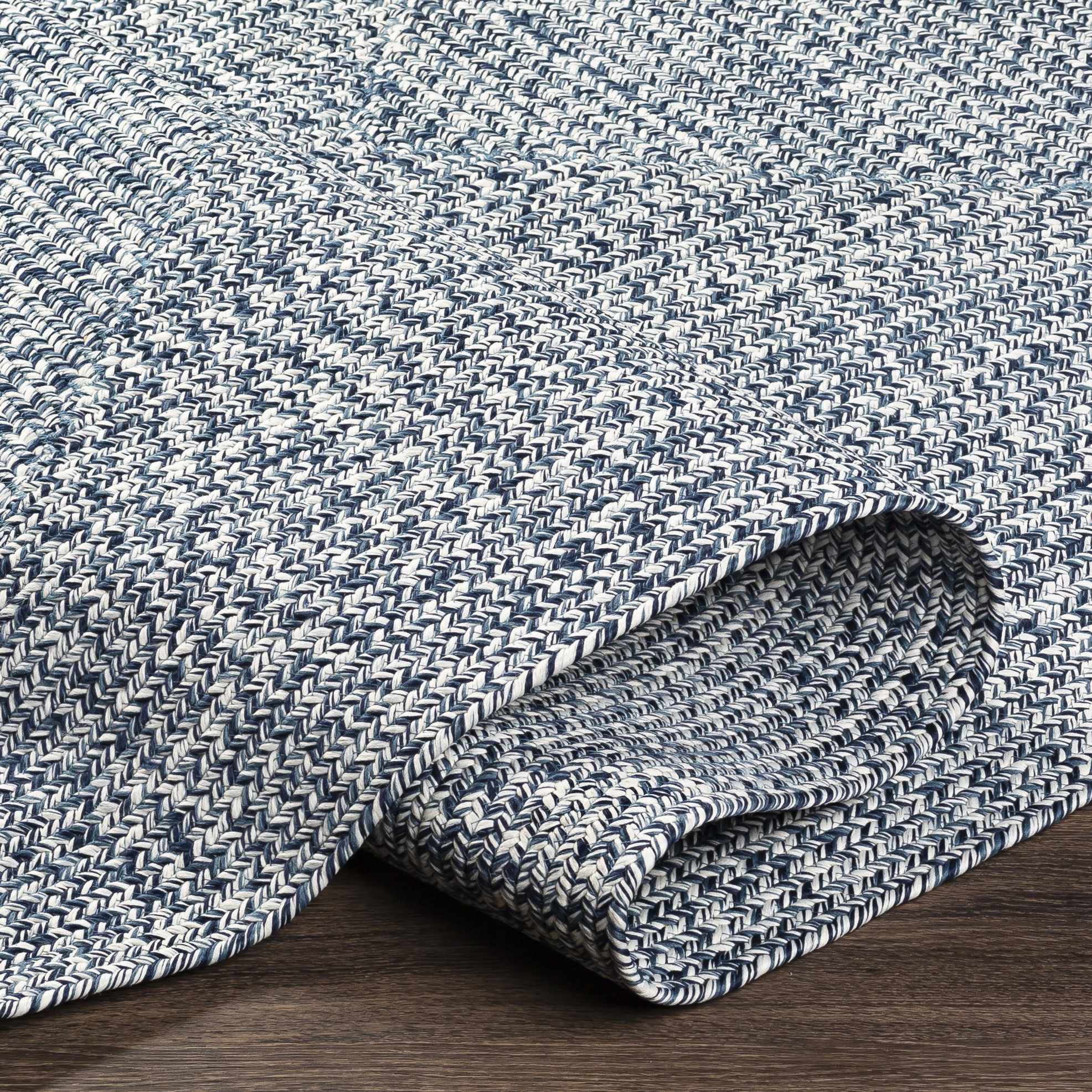 Blue Braided Faux Jute Outdoor Rug