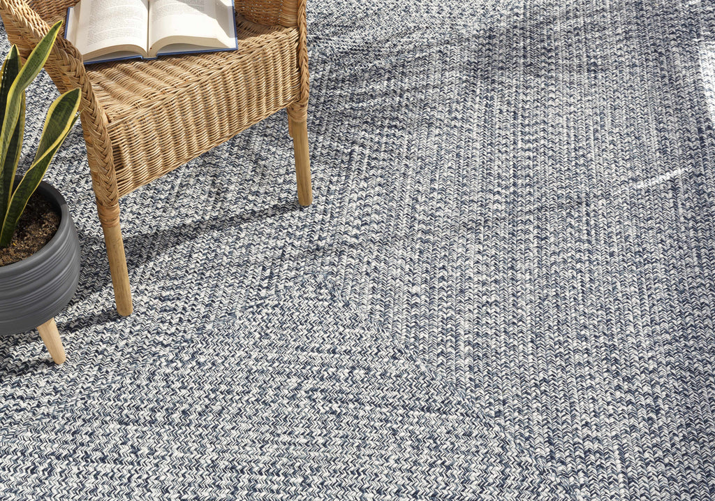 Blue Braided Faux Jute Outdoor Rug