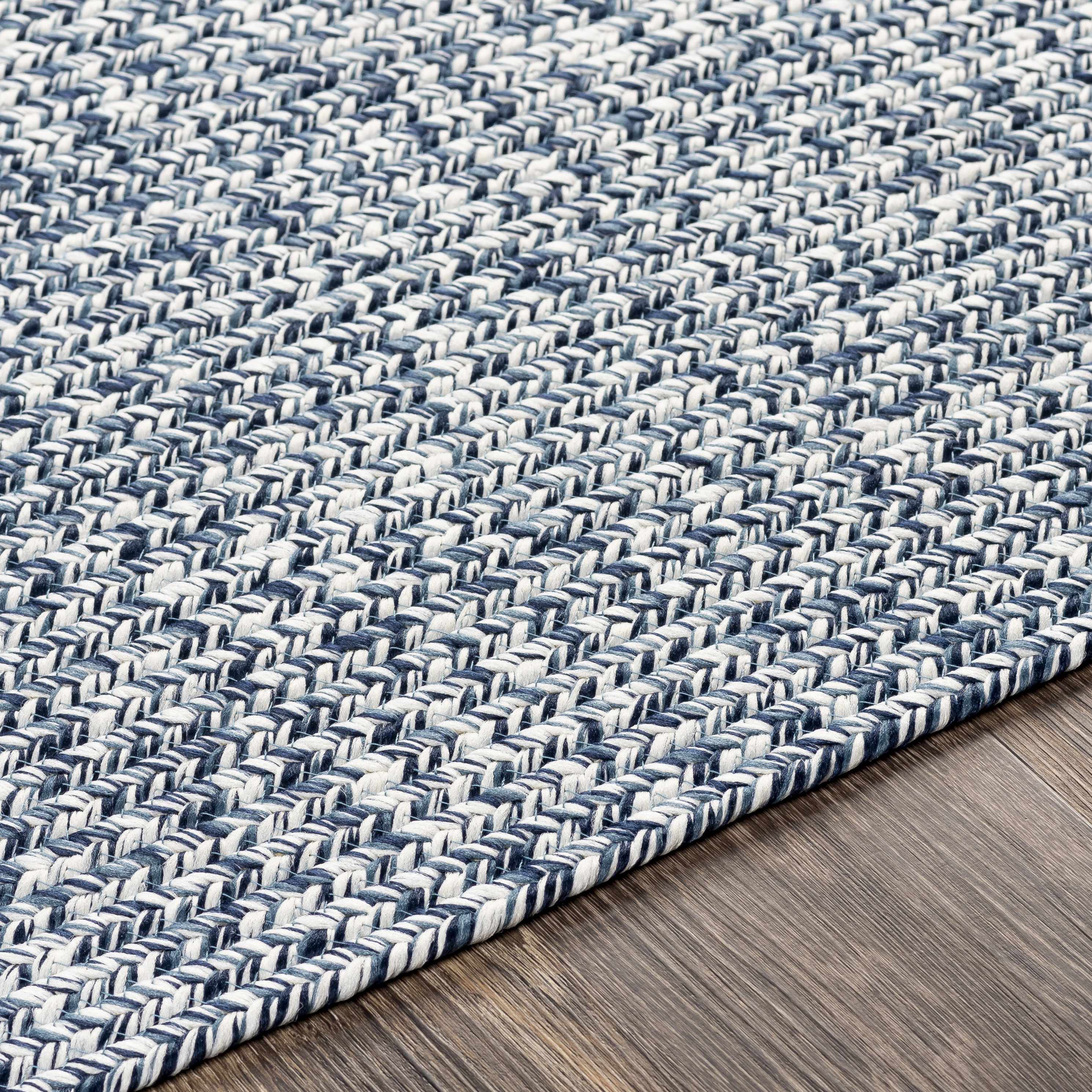 Blue Braided Faux Jute Outdoor Rug
