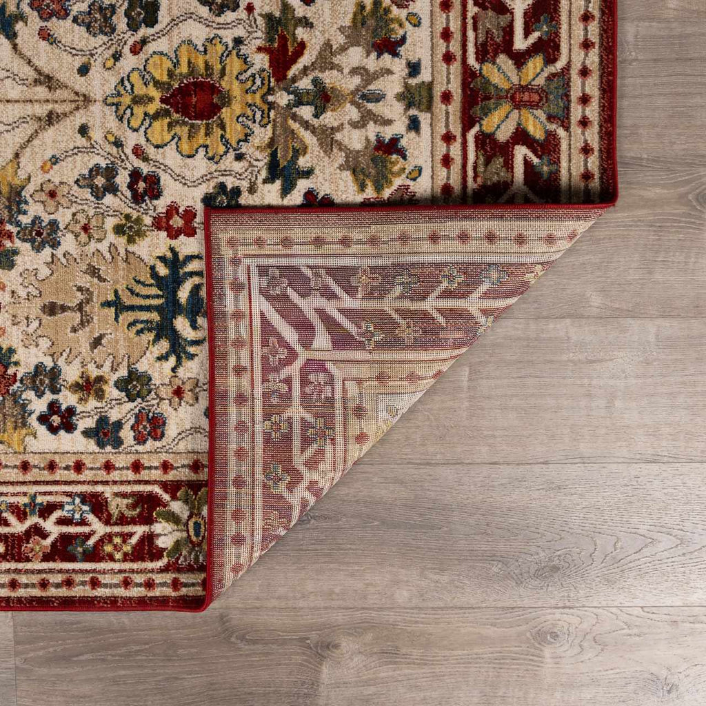 Neola White/Red Damask Area Rug