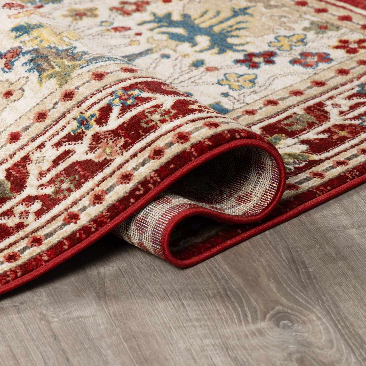 Neola White/Red Damask Area Rug
