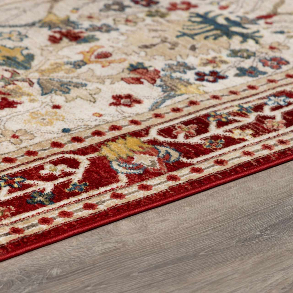 Neola White/Red Damask Area Rug