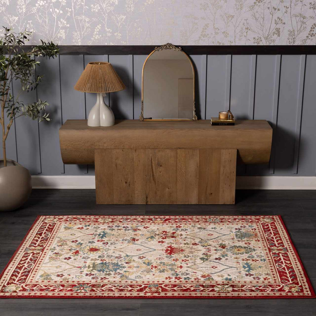 Neola White/Red Damask Area Rug