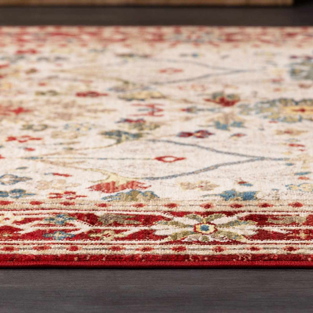 Neola White/Red Damask Area Rug