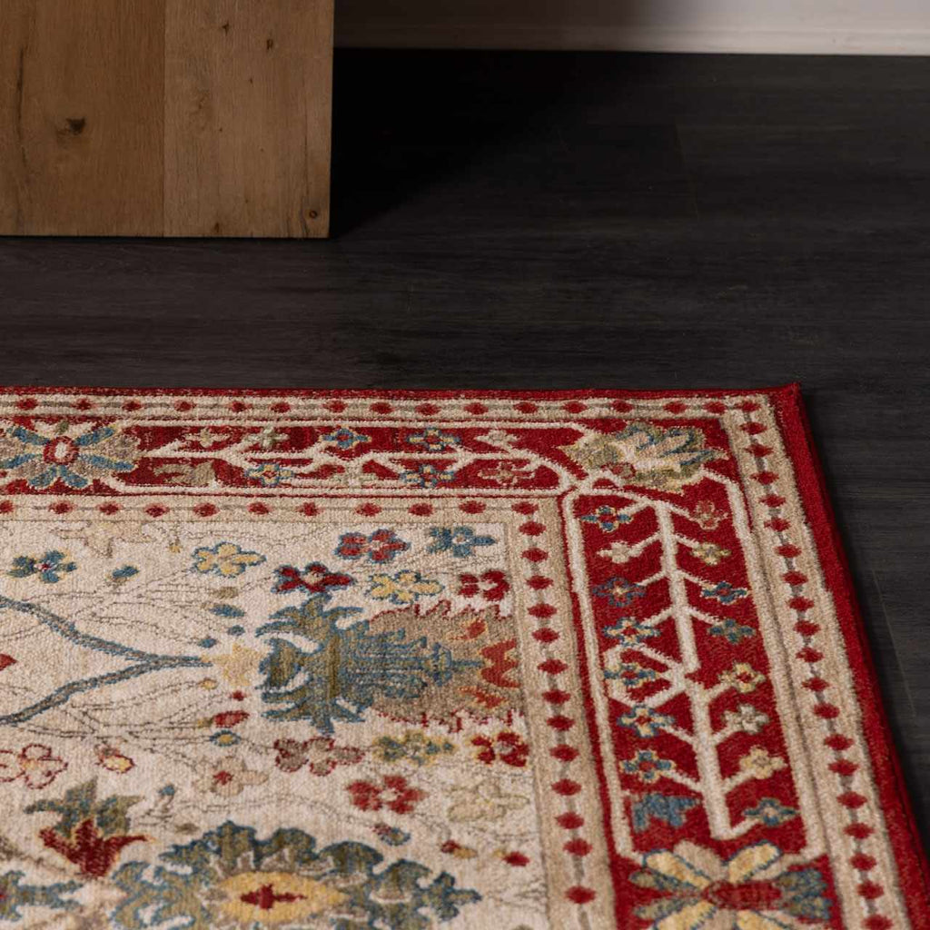 Neola White/Red Damask Area Rug