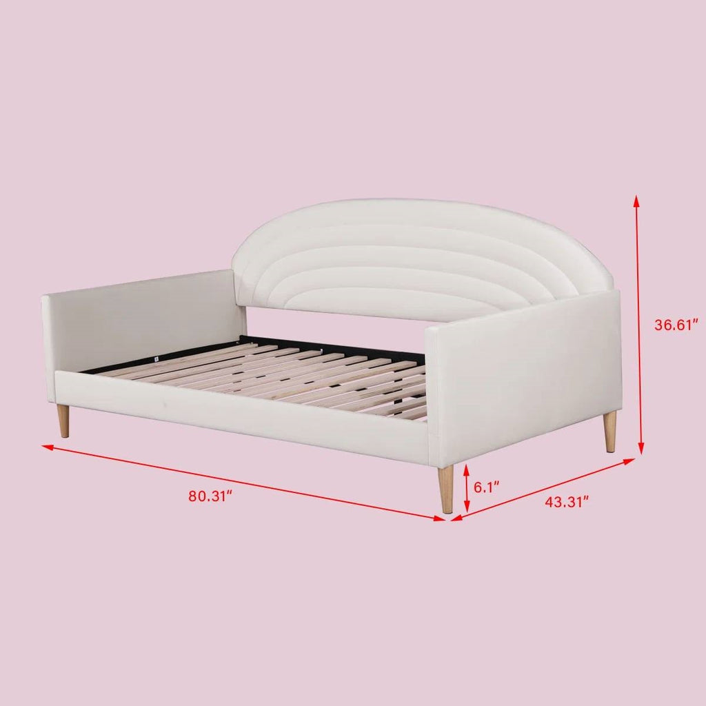 Twin size Mid-Century Modern Off-White Cream Velvet Upholstered Daybed