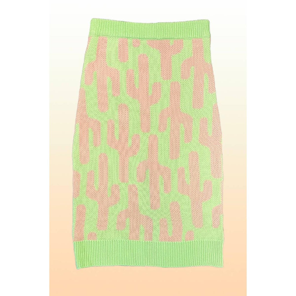 Cactus Knit Midi Skirt | Green Intarsia Cactus Sweater Skirt | Boho Desert Knit Skirt