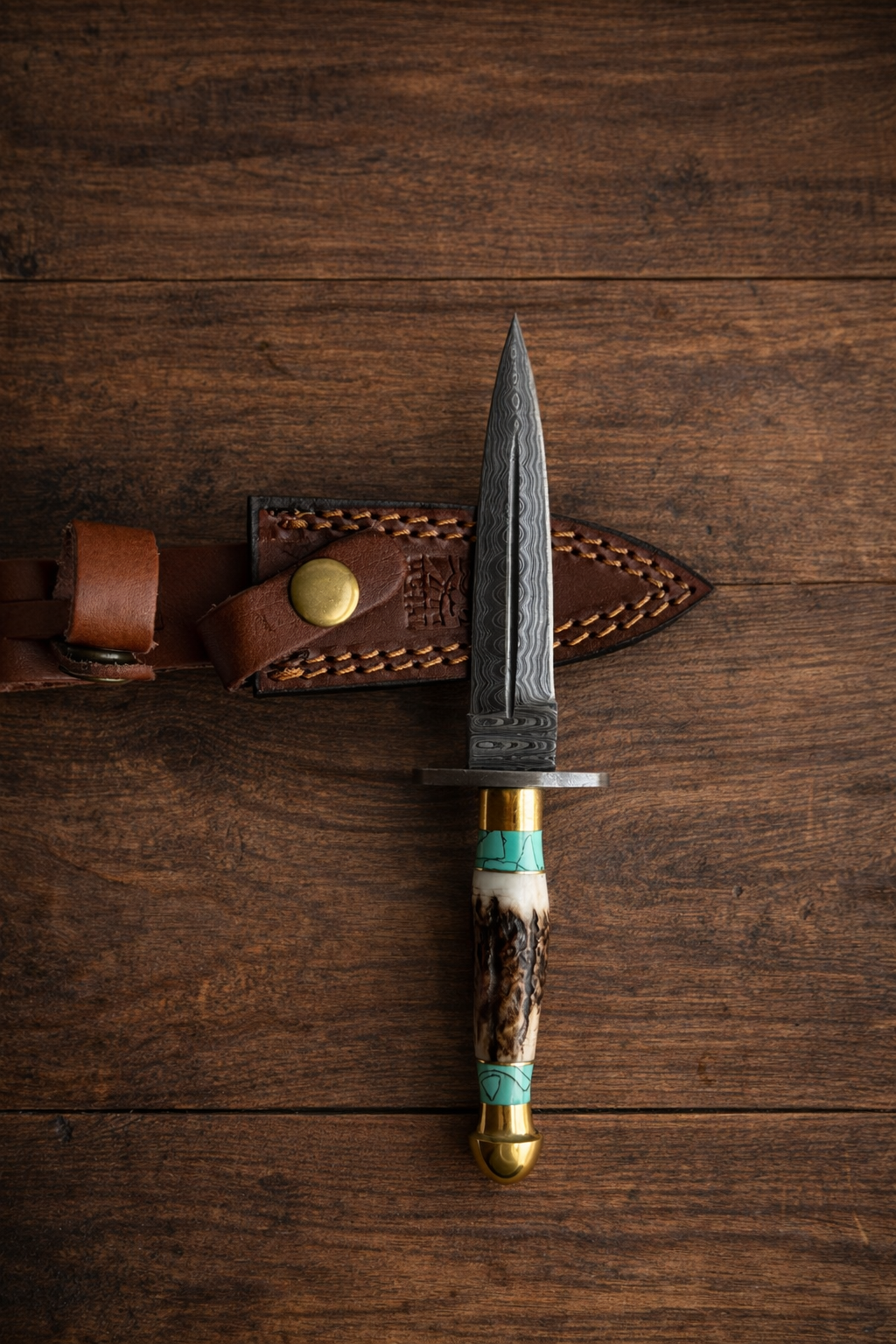 Handcrafted Damascus Utility Knife with Stag Handle - TK-600