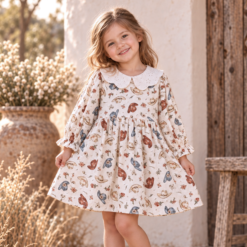 Larkspur Prairie Linen Western Dress With Eyelet Collar