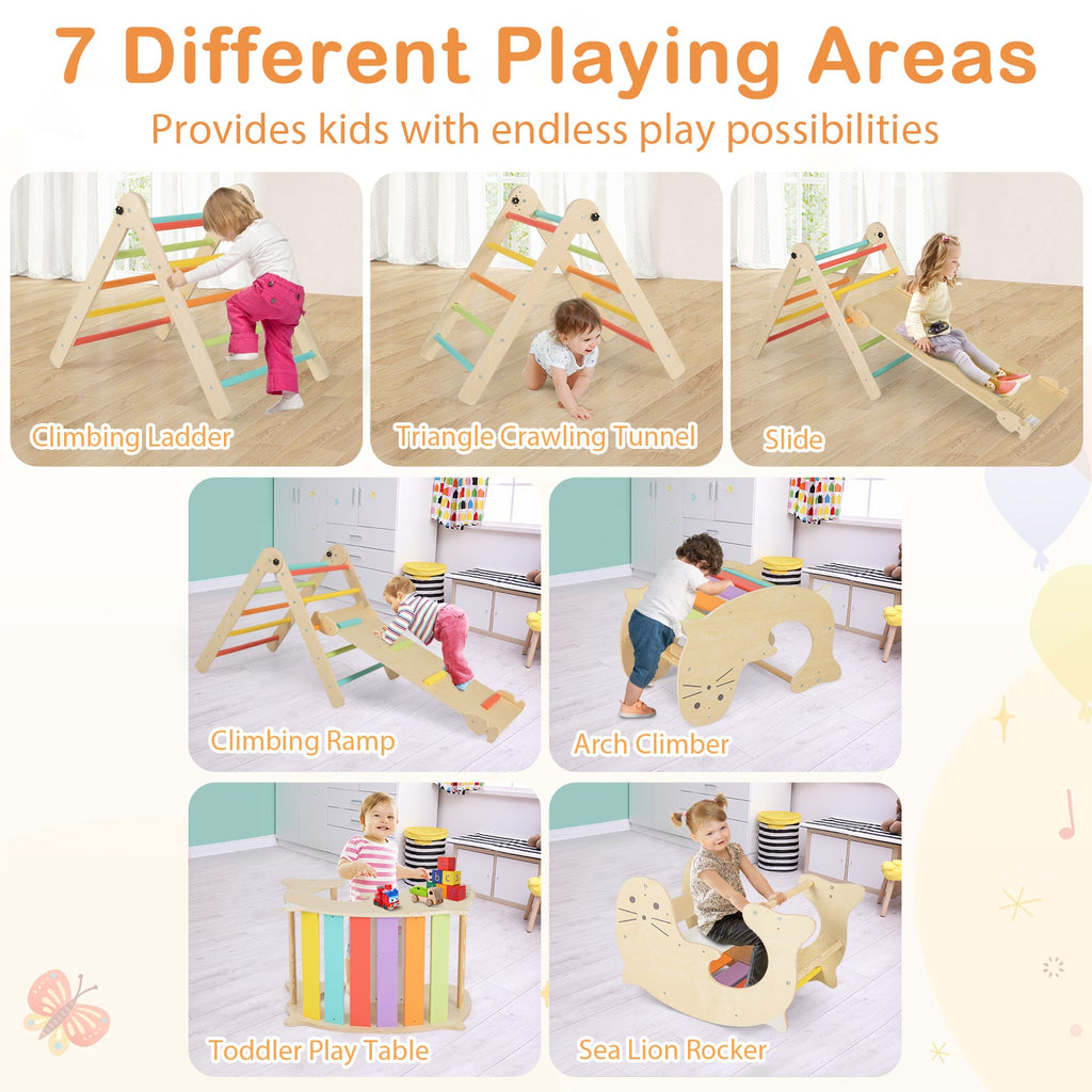 7-in-1 Indoor Climbing Toys for Toddlers with Reversible Ramp-Multicolor