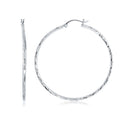 14k White Gold Diamond Cut Hoop Earrings (1 3/4 inch Diameter)