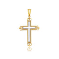 14k Two-Tone Gold Cross Pendant with an Ornate Budded Style