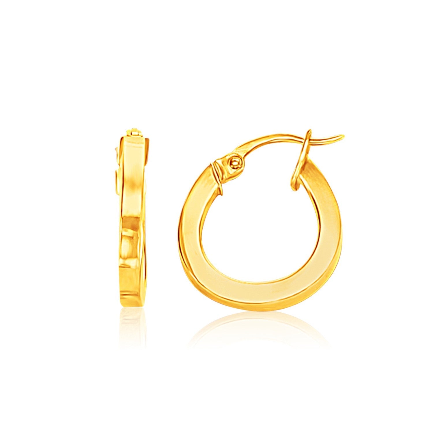 14k Yellow Gold Flat Side Small Hoop Earrings