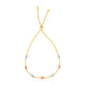 14k Tri-Color Gold Textured Oval Station Lariat Style Bracelet