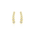 14k Yellow Gold Graduated Circles Climber Post Earrings with Cubic Zirconias