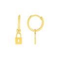14k Yellow Gold Huggie Style Hoop Earrings with Padlock Drops