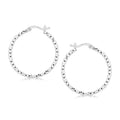 Sterling Silver Faceted Motif Hoop Earrings with Rhodium Plating
