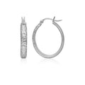 14k White Gold Hammered Oval Hoop Earrings