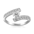 Sterling Silver Rhodium Finished White Cubic Zirconia Overlap Toe Ring
