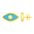 14K Yellow Gold Blue Evil Eye Earrings with Enamel