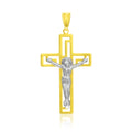 14k Two-Tone Gold Cross with Figure Pendant