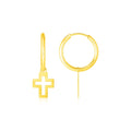 14K Yellow Gold Hoop Polished Earrings with Crosses