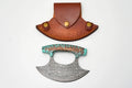Damascus Steel Ulu Knife | Teal Pine Cone Handle | Crescent Blade Skinner & Cutter TK-487