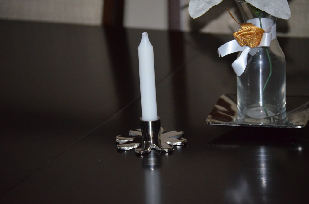 Vibhsa Decorative Silver Flower Candle Holder | 4" Handcrafted Aluminum