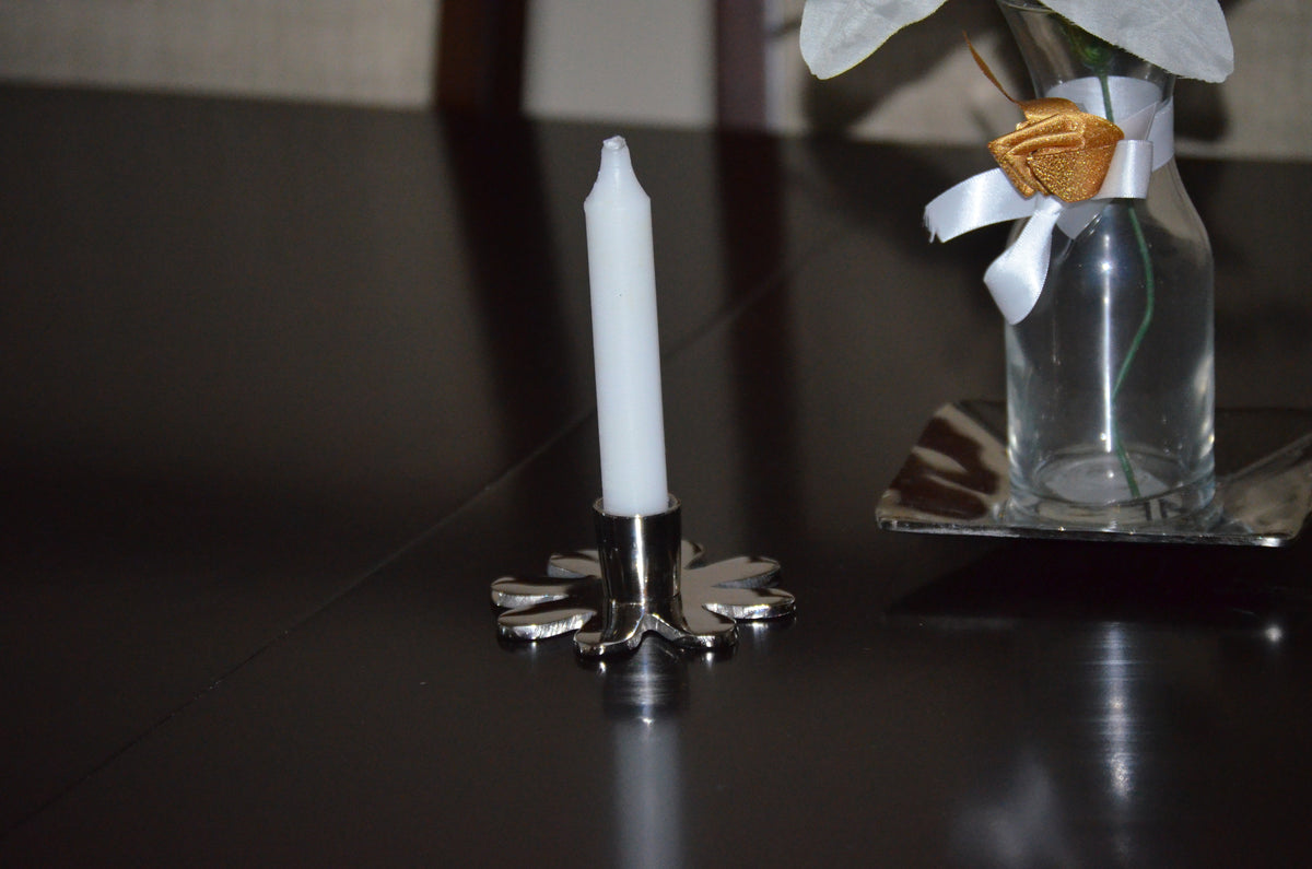 Vibhsa Decorative Silver Flower Candle Holder | 4" Handcrafted Aluminum