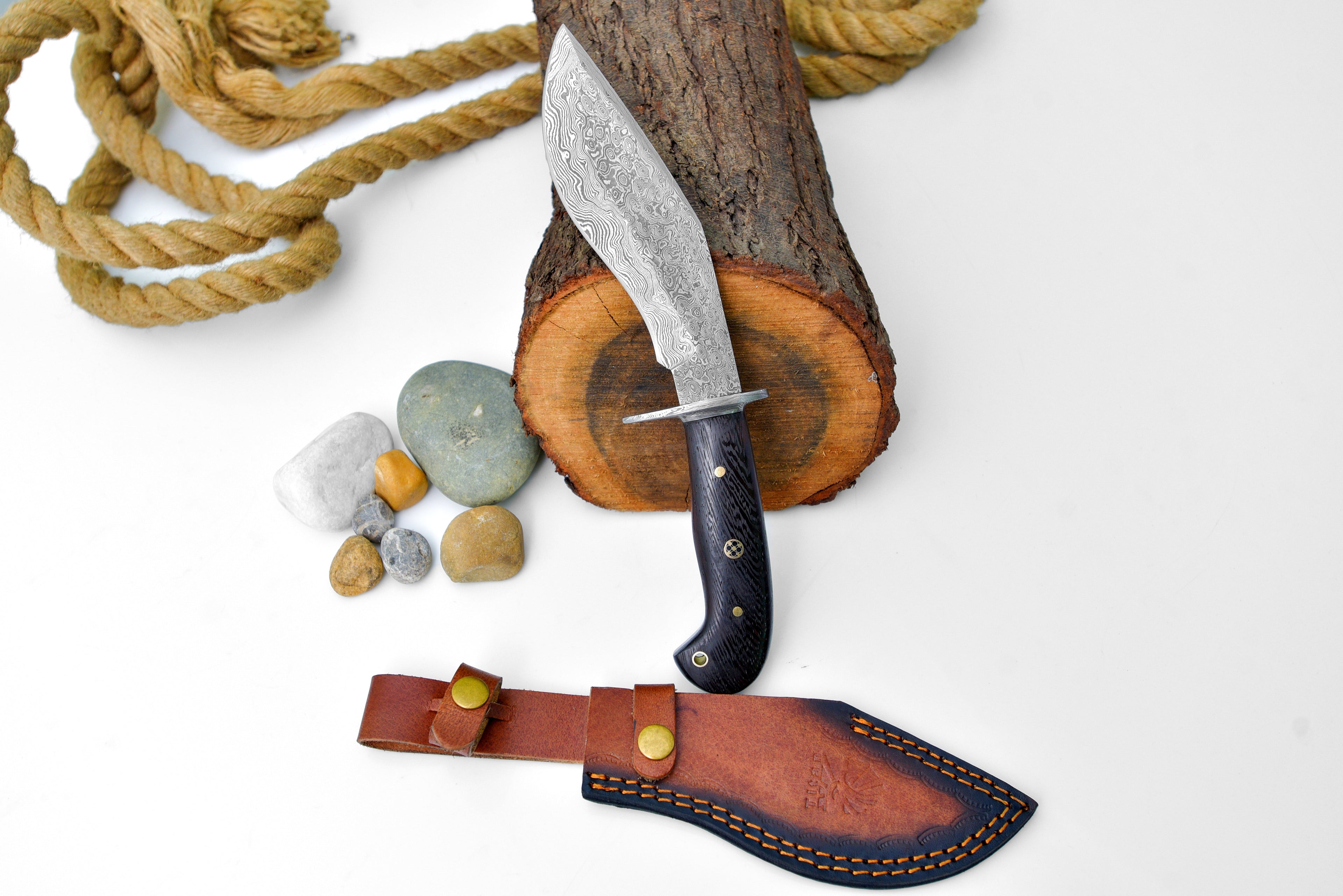 Damascus Steel Outdoor Chopping Tool | "Obsidian" Dark Wenga Wood Handle TK-126