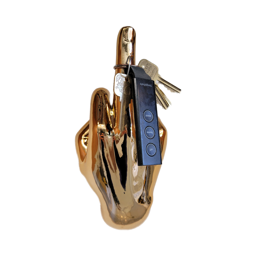 Dark Gold Middle Finger Wall Mount Sculpture | Bronze Hand Wall Art | 8.5" Tall