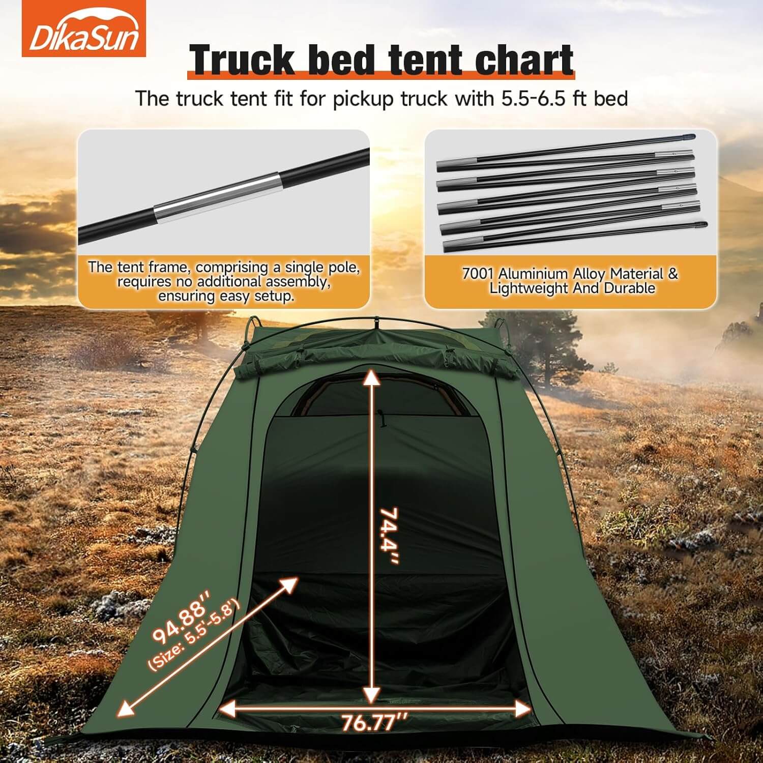 5.5-6.7ft Easy Setup Pickup Truck Bed Tent,Green