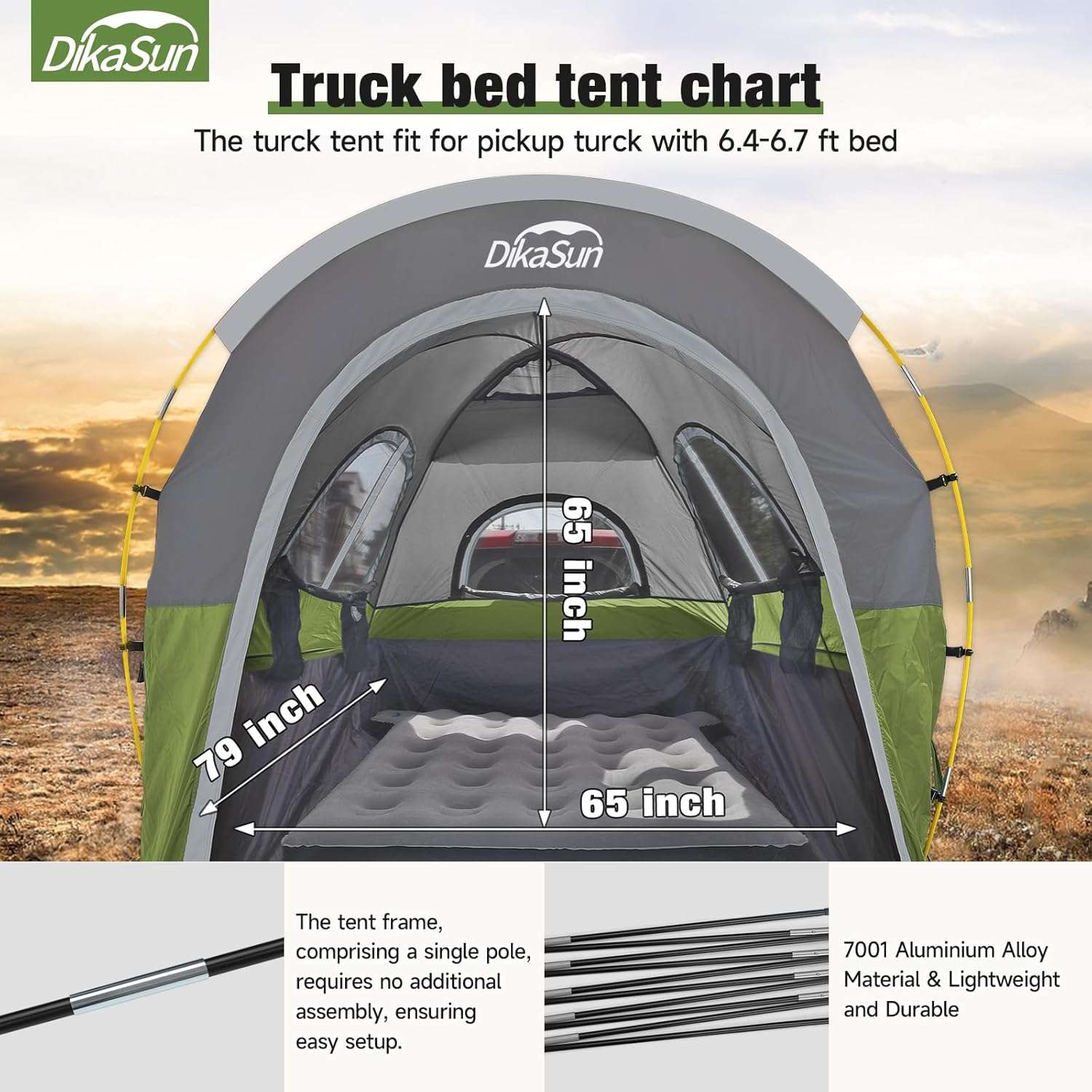 5.5-6.7ft Pickup Truck Bed Tent with Awining Green