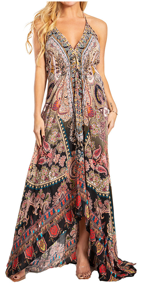 Sakkas Lizi 2025 Womens Maxi High-low Halter Handkerchief Long Dress Beach Party